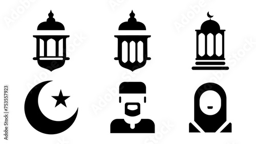 Arabic islamic celebration icon set vector illustration