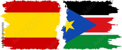 South Sudan and Spain grunge flags connection vector