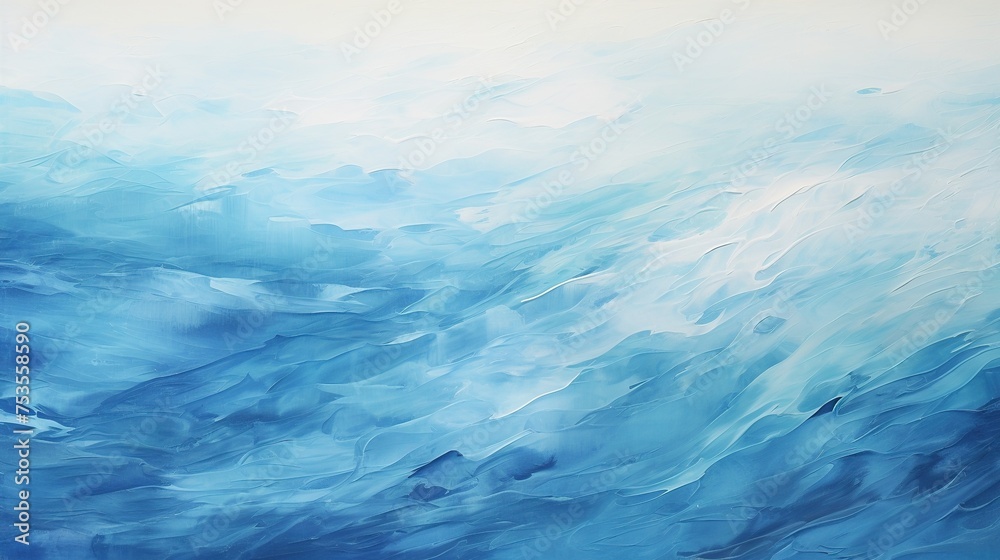 This abstract painting captures the essence of tranquil waves in shades of blue, ideal for meditative spaces or serene backdrops with copious text space.