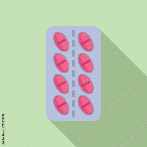 Antiviral pills blister icon flat vector. Medical supplement. Potion anti vaccine