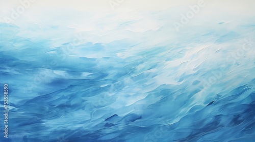 This abstract painting captures the essence of tranquil waves in shades of blue, ideal for meditative spaces or serene backdrops with copious text space.