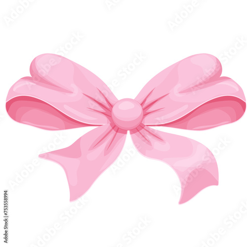Pink bow coquette y2k aesthetic ribbon, elegant accessory, pastel tie isolated on white background. Lovely satin knot. © Alyona