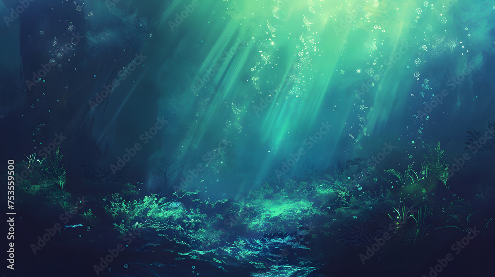 Mystical Underwater Scene with Sunbeams