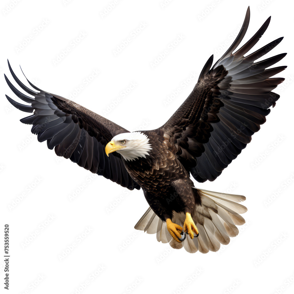 Fototapeta premium Flying eagle isolated on transparent background PNG cut out.