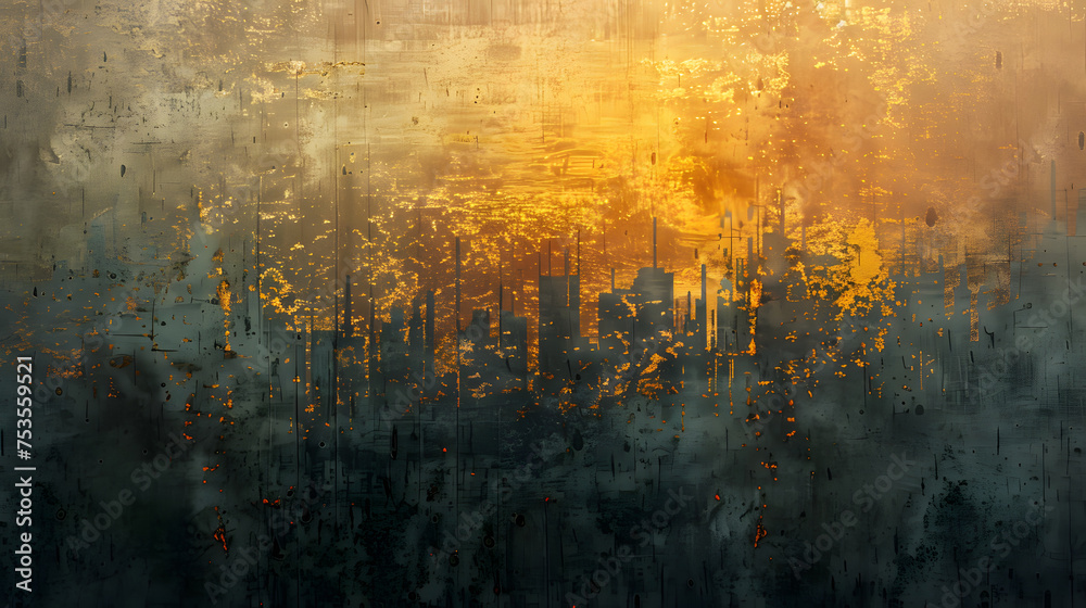 Abstract Urban Sunrise with Grainy Texture