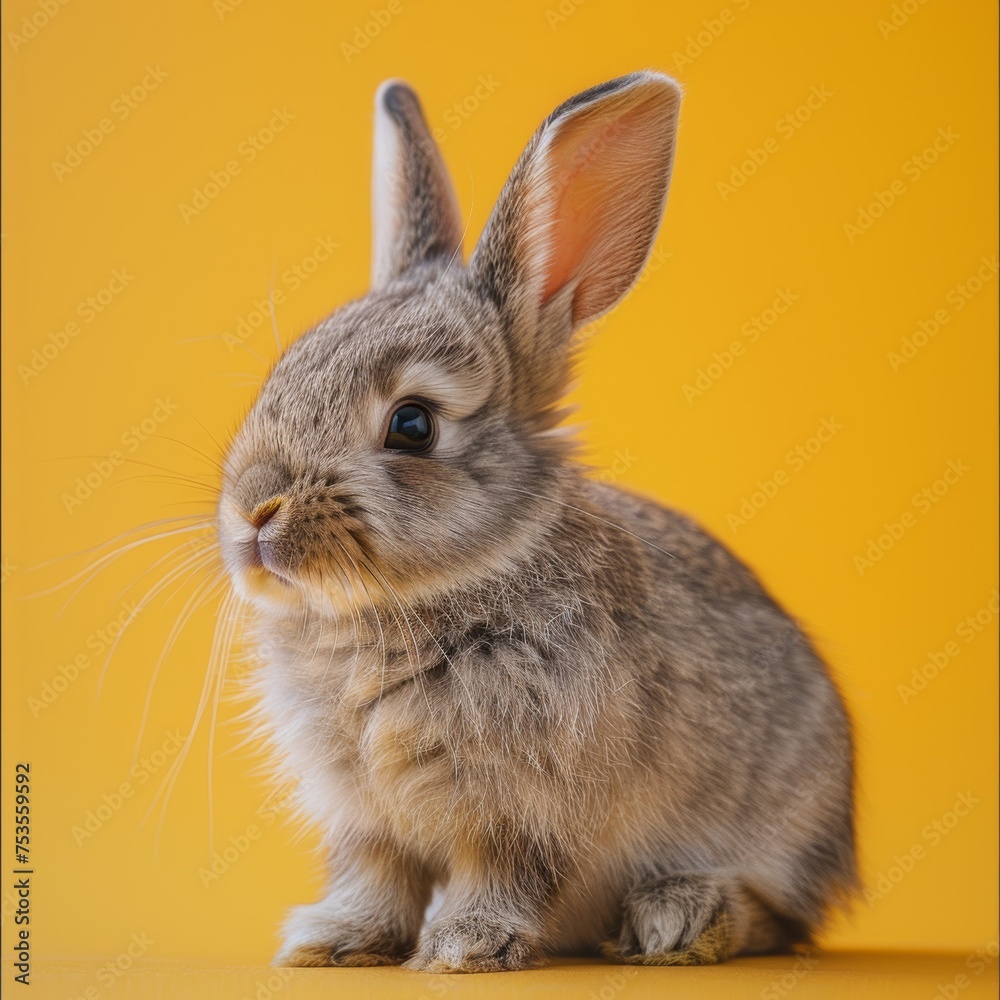 Adorable Little Bunny on Vibrant Yellow Background