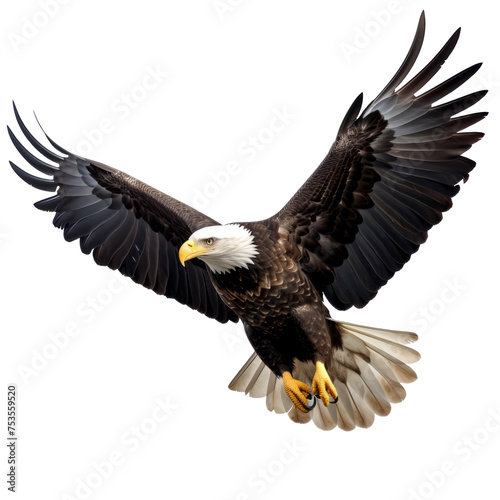 Flying eagle isolated on transparent background PNG cut out.
