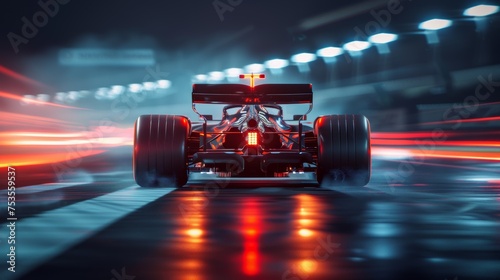 Illuminated F1 Car on Background