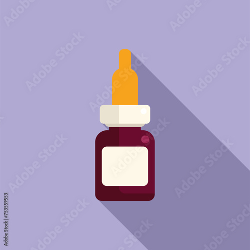 Glass bottle dropper icon flat vector. Care supplement. Immune shield care