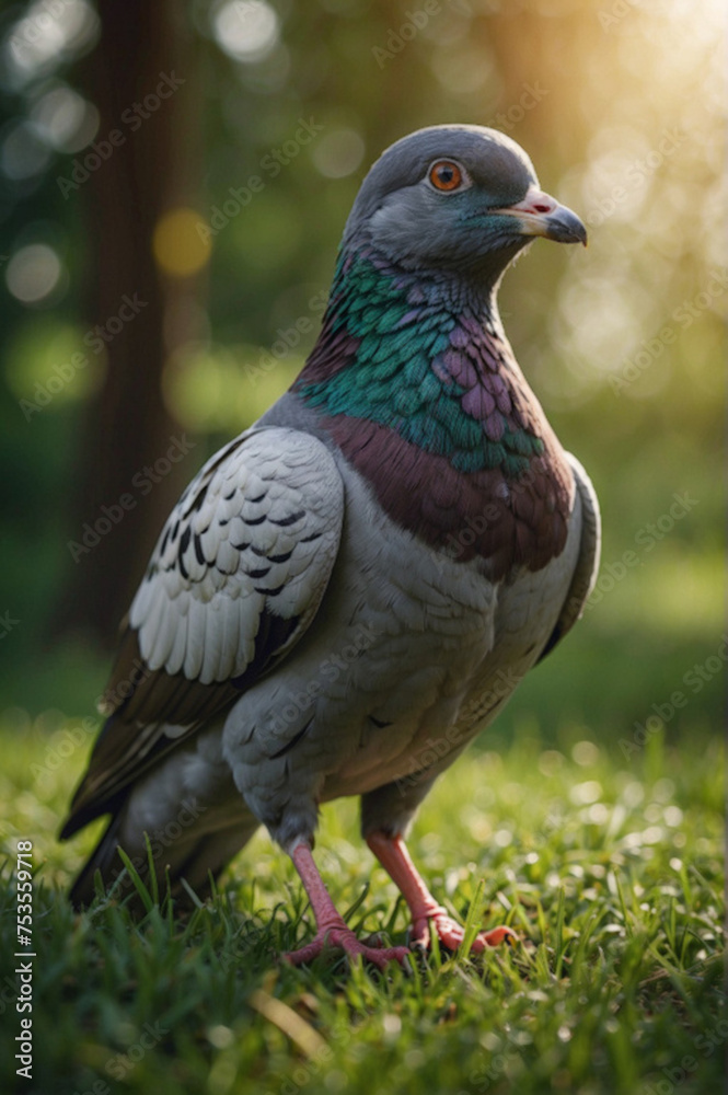 close-up of an ordinary pigeon standing on green grass close-up of an ordinary pigeon standing on green grass