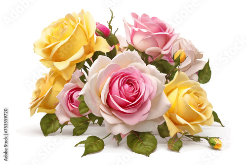 AI generated watercolor bouquet. watercolor flowers and leaves illustration for wedding, greetings, stationary, wallpapers, fashion, background. rose, blossom, olive, green leaves, Eucalyptus etc