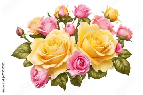 AI generated watercolor bouquet. watercolor flowers and leaves illustration for wedding, greetings, stationary, wallpapers, fashion, background. rose, blossom, olive, green leaves, Eucalyptus etc