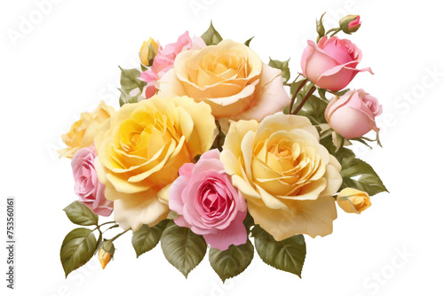AI generated watercolor bouquet. watercolor flowers and leaves illustration for wedding, greetings, stationary, wallpapers, fashion, background. rose, blossom, olive, green leaves, Eucalyptus etc