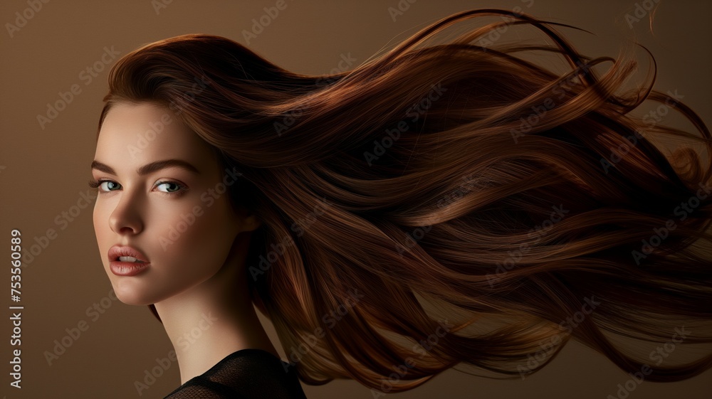 Ethereal Woman with Golden Brown Hair Spreading Like Waves Ethereal Woman with Golden Brown Hair Spreading Like Waves