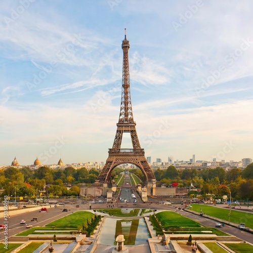 The Eiffel Tower and vintage buildings in Paris, France