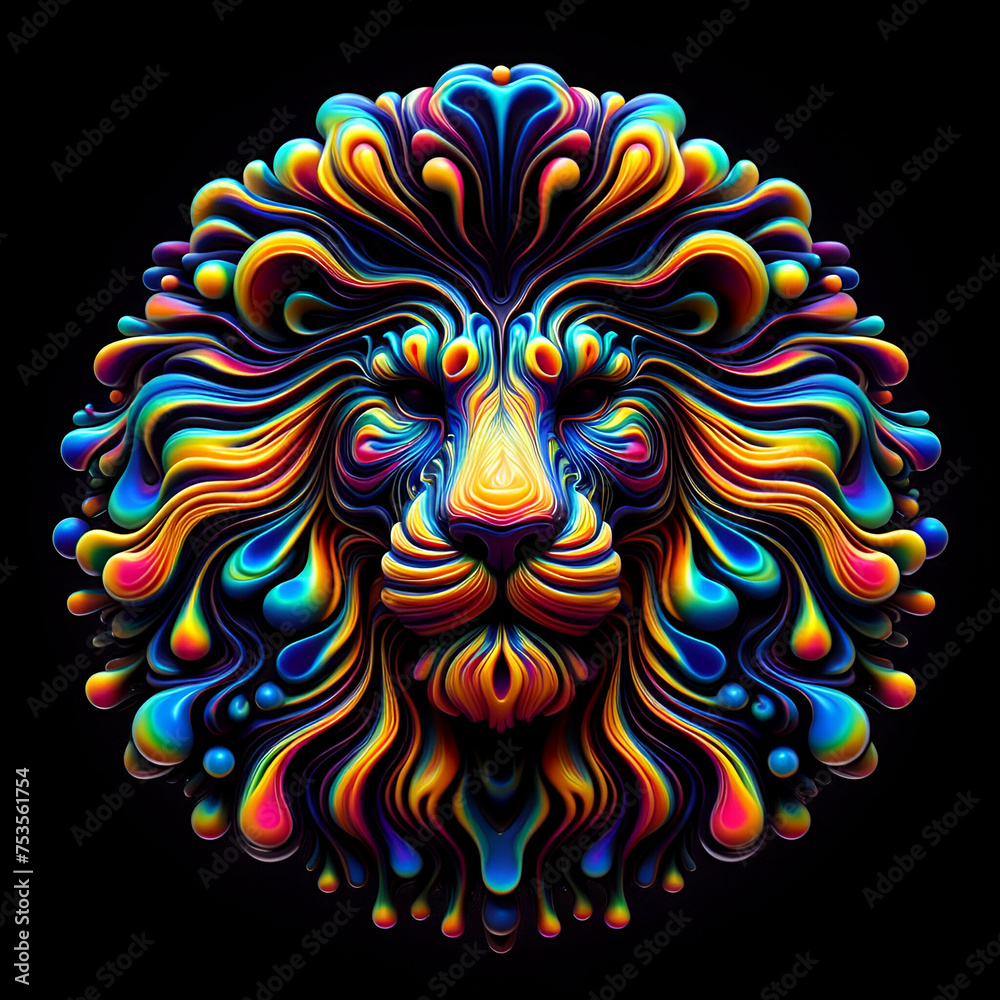 The mesmerizing beauty of a multi-coloured lion rendered in ferrofluid style The mesmerizing beauty of a multi-coloured lion rendered in ferrofluid style