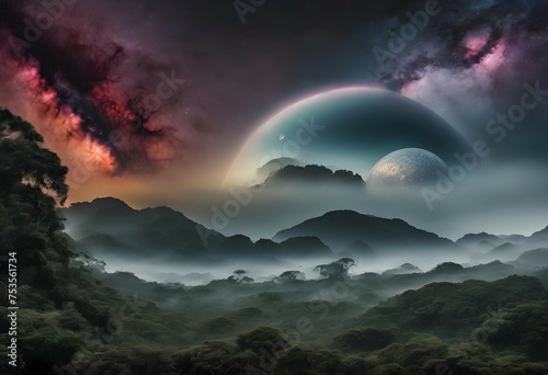 Many moons over an alien landscape