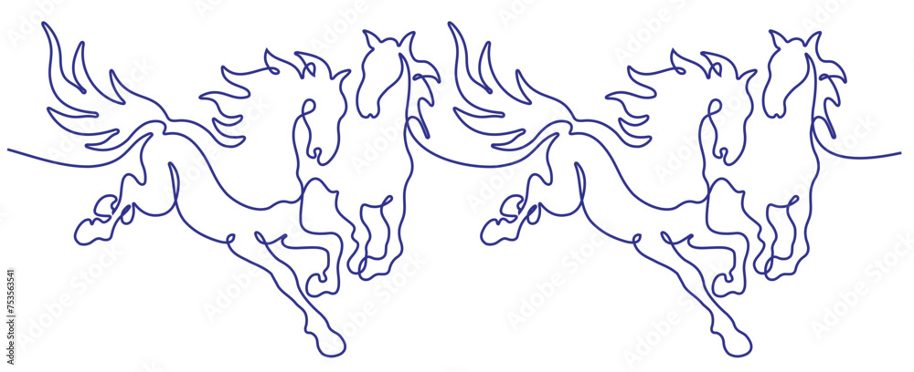 Obraz premium Jumping horse Continuous line drawing. Editable stroke