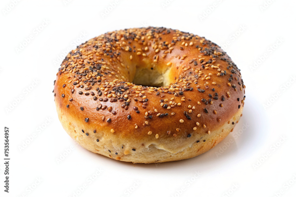bagels with poppy seeds in white background