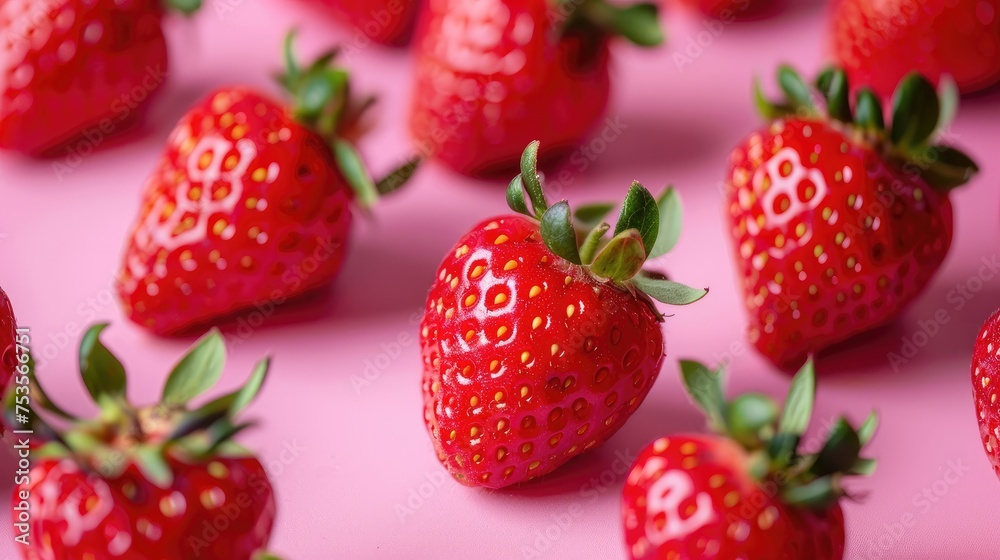 Fresh juicy strawberries on a pink background Fresh juicy strawberries on a pink background
