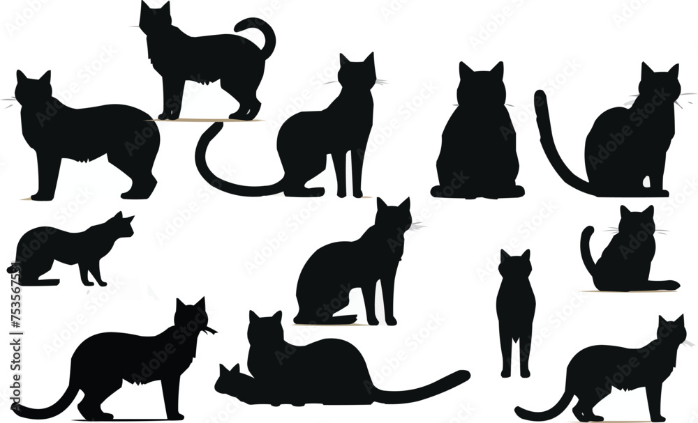 Cat silhouette vector set Isolated On White Background