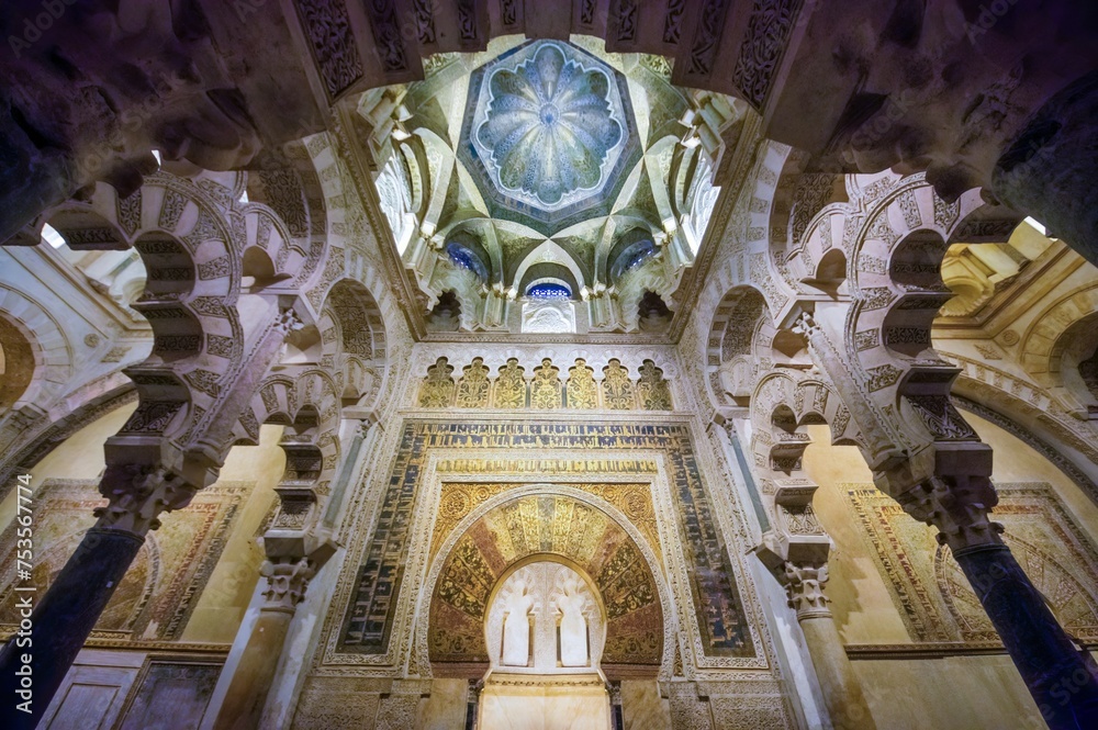 Interior of the Mosque-Cathedral of Cordoba in Andalusia, Spain