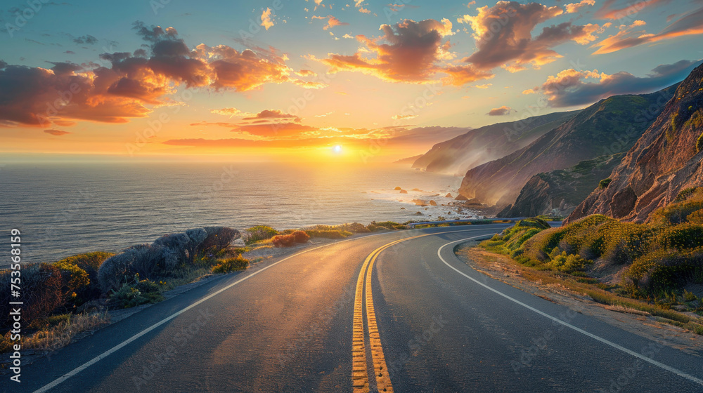 A road with a sunset in the background