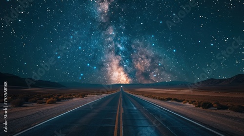 A road with a large amount of stars in the sky © Woraphon