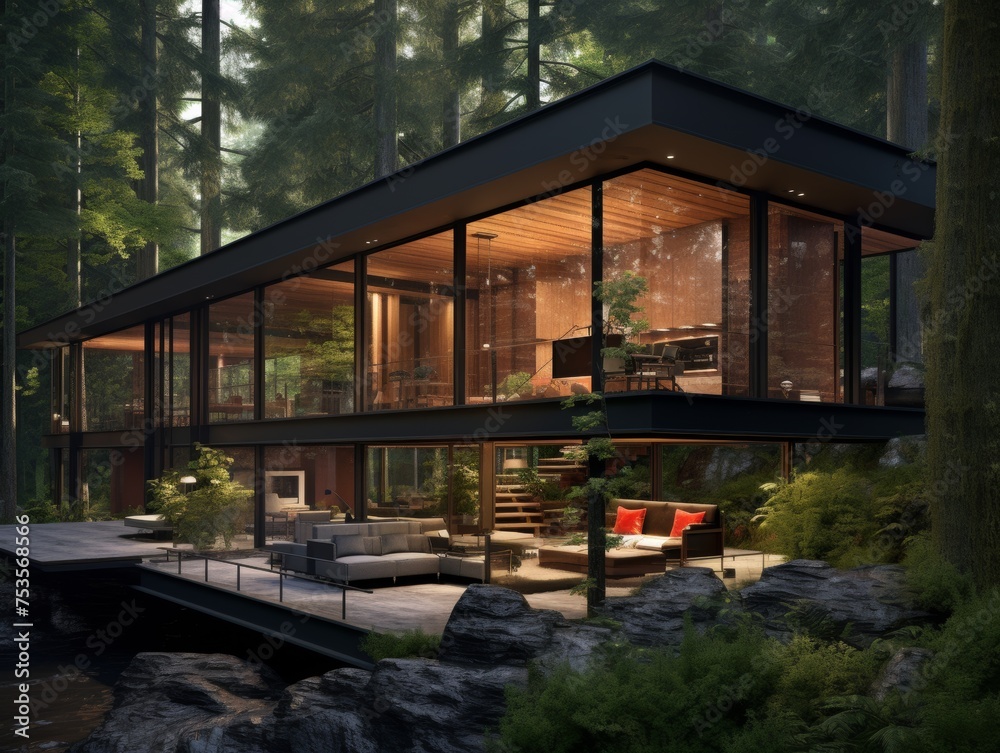 Modern house in forest