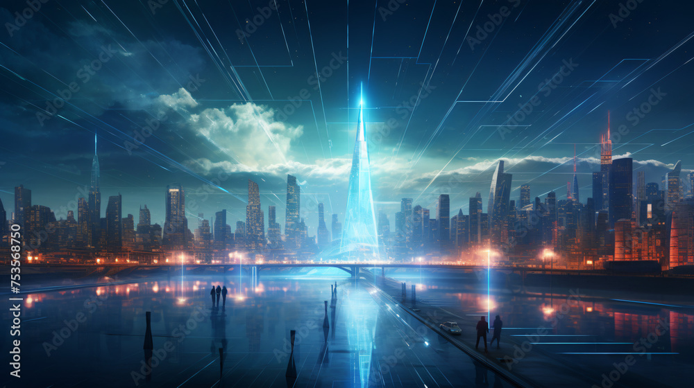 Holographic cityscapes glow technology    .