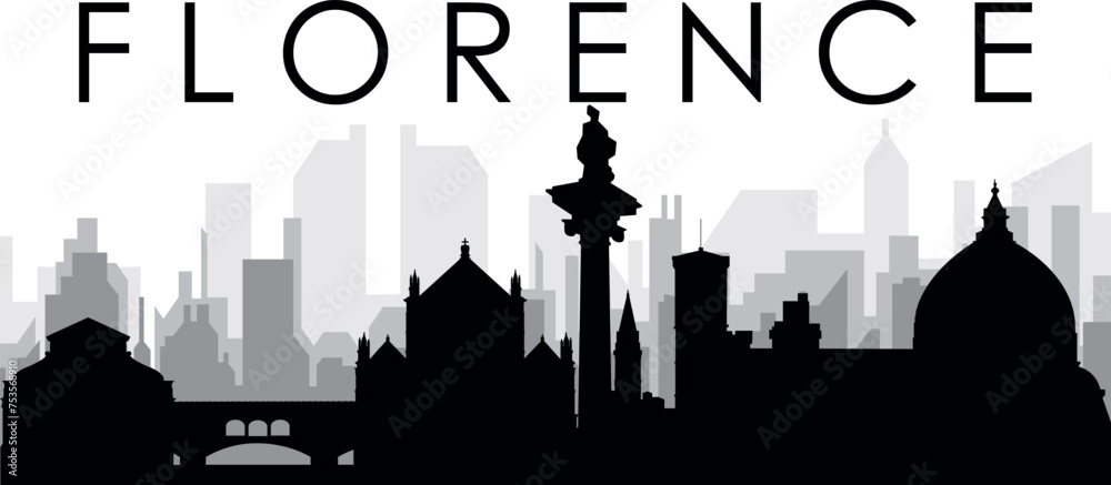 Obraz premium Black cityscape skyline panorama with gray misty city buildings background of FLORENCE (FIRENZE), ITALY
