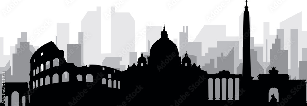 Black cityscape skyline panorama with gray misty city buildings background of ROME (ROMA), ITALY