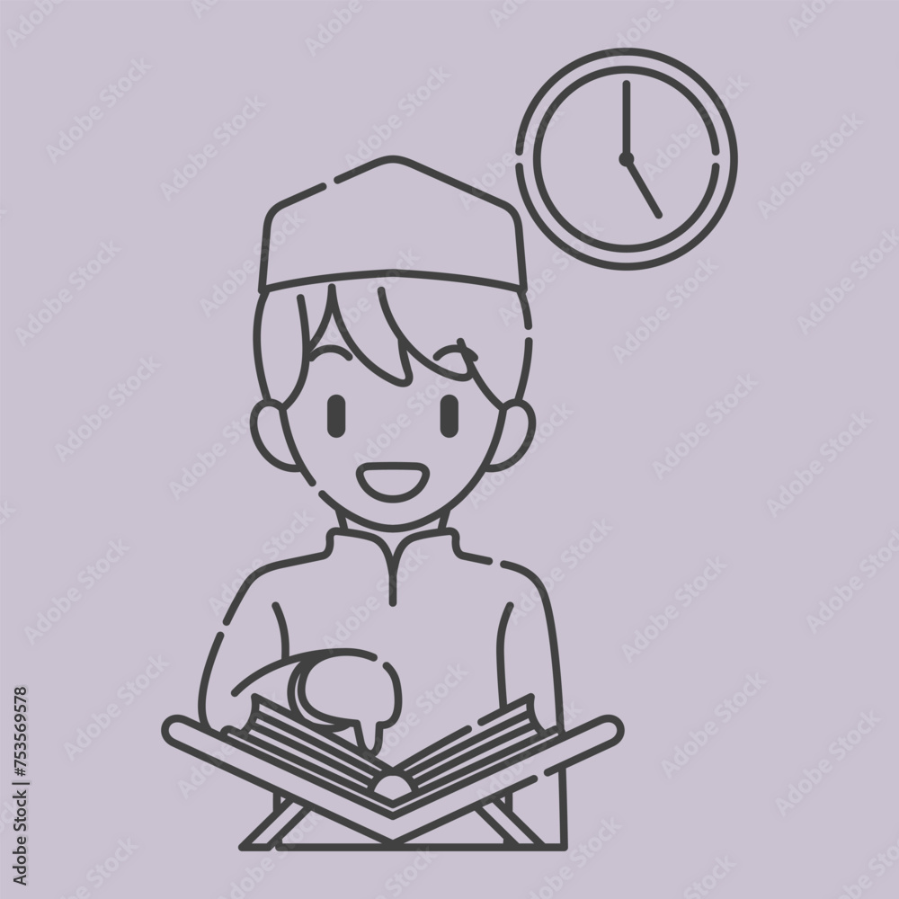 Ramadan activity boy vector arts. Islamic activities in daily. Cartoon character for kids Ramadan activity boy vector arts. Islamic activities in daily. Cartoon character for kids
