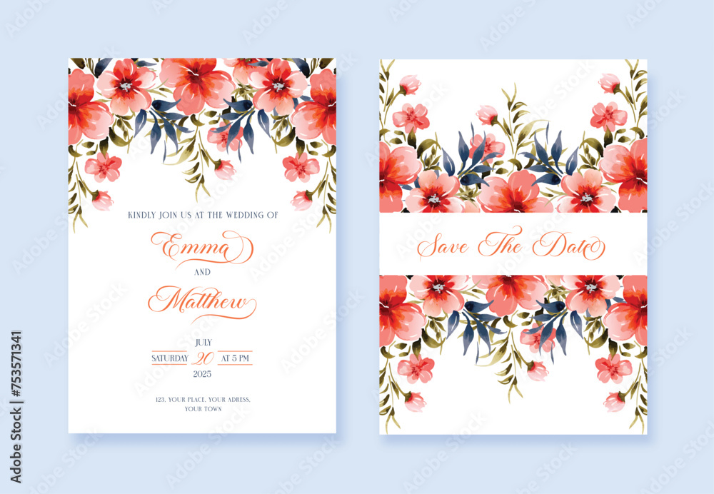 wedding invitation card template with wild flowers