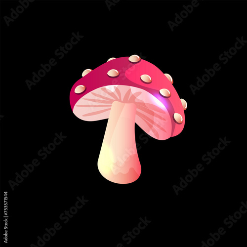 Fantasy magic toxic cartoon mushroom, poisonous amanita or luminous toadstool, vector icon.