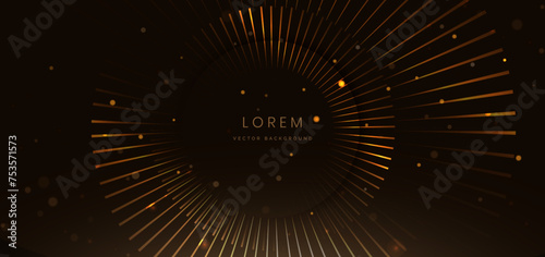 Abstract elegant golden circles lines on dark brown with dot lighting effect. Luxury template award design.