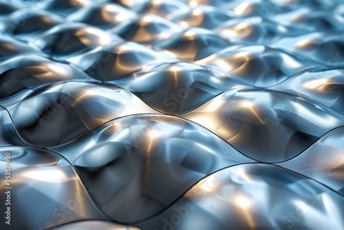 The image shows a reflective metallic surface with an undulating pattern, creating a modern and sleek visual effect