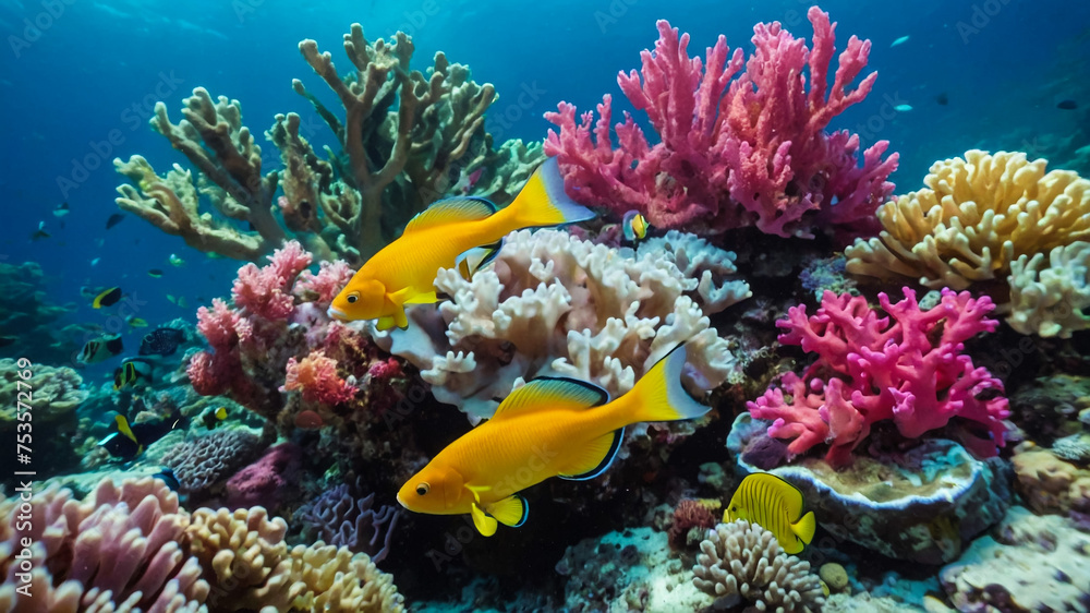 Fototapeta premium Underwater Scenery with Fish 3D Wallpaper 