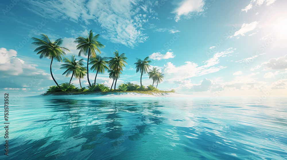 Beautiful tropical island with palm trees and beach. - obrazy, fototapety, plakaty 