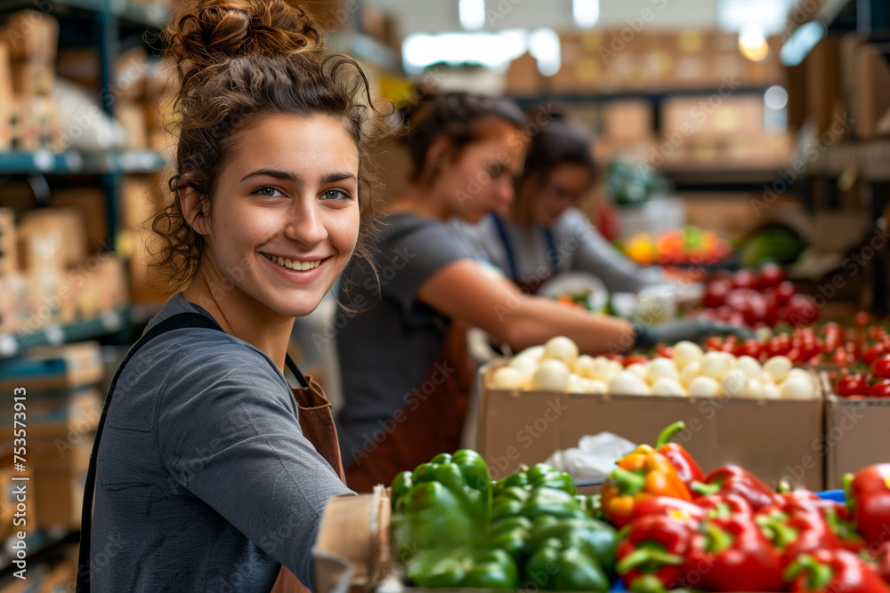 Young female employee working at organic grocery store