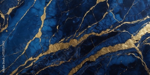 Abstract dark blue marble texture with gold splashes  blue luxury background