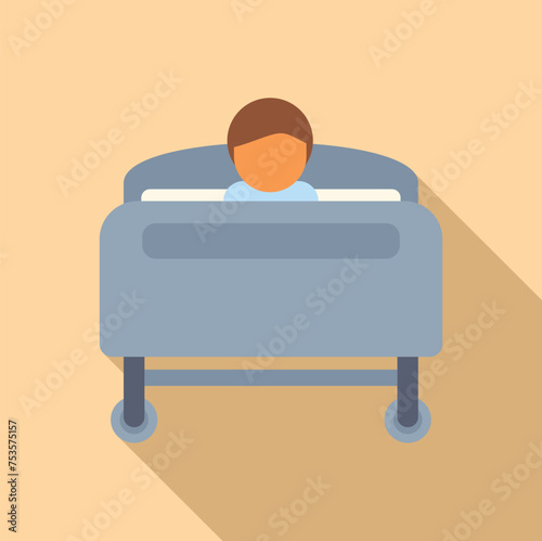 Patient hospitalization bed icon flat vector. Treatment room. Hospital building