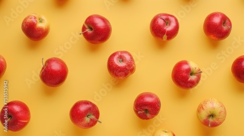 Overhead view of rows of shiny red apples