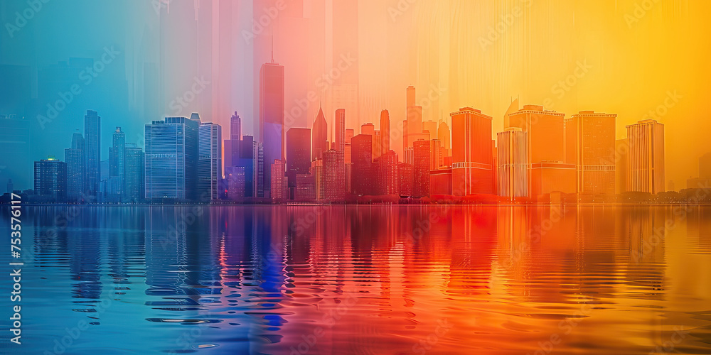 Urban Heat Island Effect: City Skylines Blurred by Heat Haze, Reflecting the Heat-Absorbing Properties of Concrete and Asphalt in the Face of Escalating Global Warming