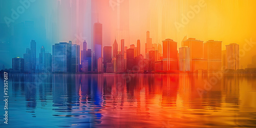 Urban Heat Island Effect: City Skylines Blurred by Heat Haze, Reflecting the Heat-Absorbing Properties of Concrete and Asphalt in the Face of Escalating Global Warming photo