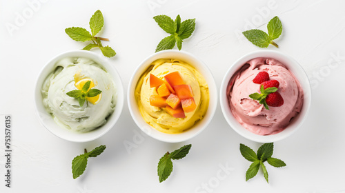 Ice cream with strawberry mangobanana and limegreen te