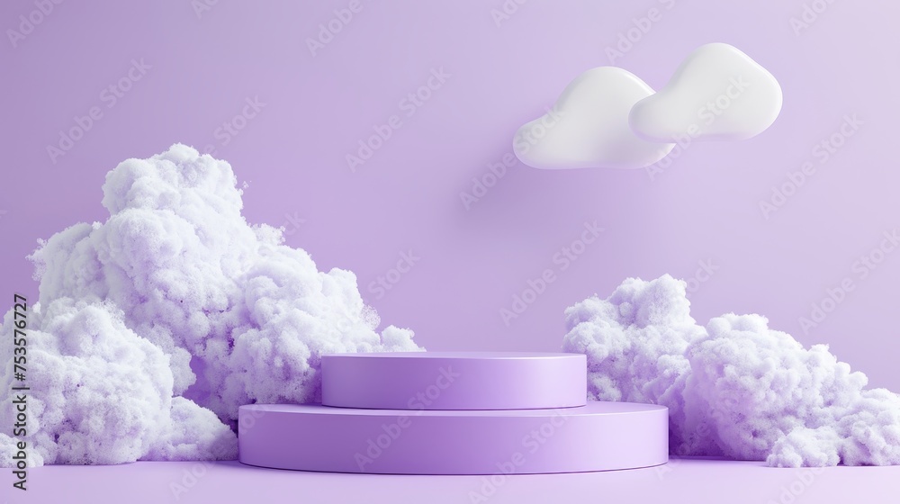 Minimalist 3d purple podium on cloud background for product display abstract pastel stage render Minimalist 3d purple podium on cloud background for product display abstract pastel stage render