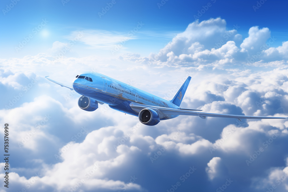 Obraz premium Airliner in the sky. Airline company. Flight. Aviation professions. Travel agency.