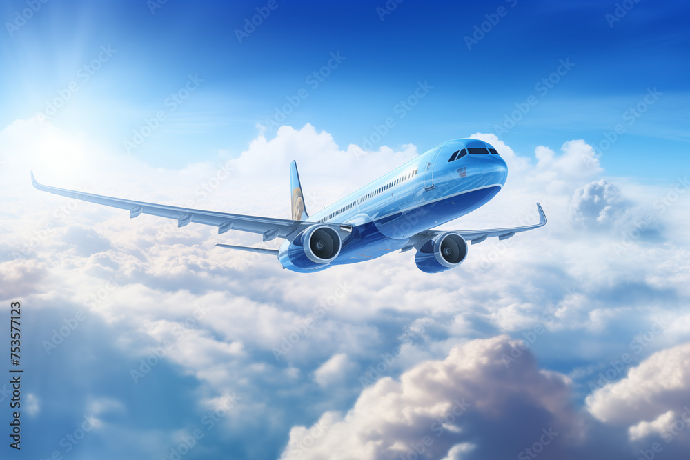 Airliner in the sky. Airline company. Flight. Aviation professions. Travel agency.