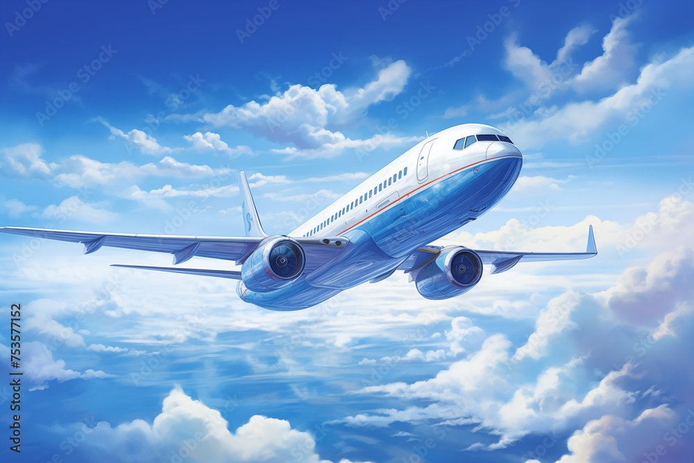 Airliner in the sky. Airline company. Flight. Aviation professions. Travel agency.
